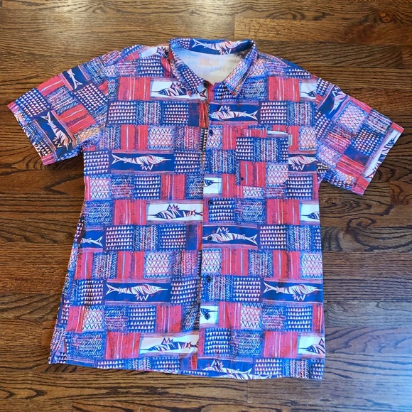 Columbia Red White And Blue Fish Shirt 
